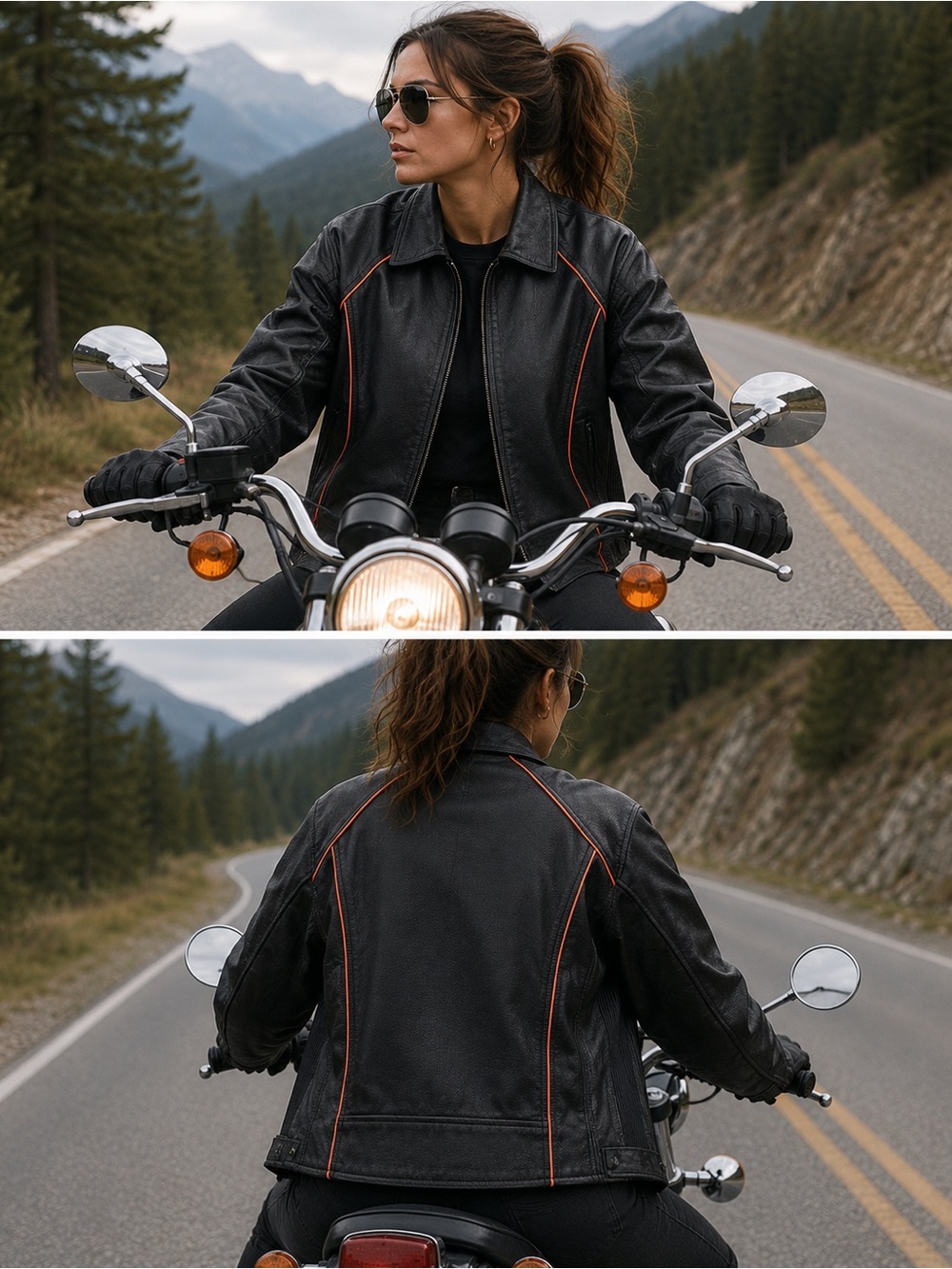 🔥 Laurence Roy Leather Jacket 🏍️ Unisex M – Moto Style, Orange Detail